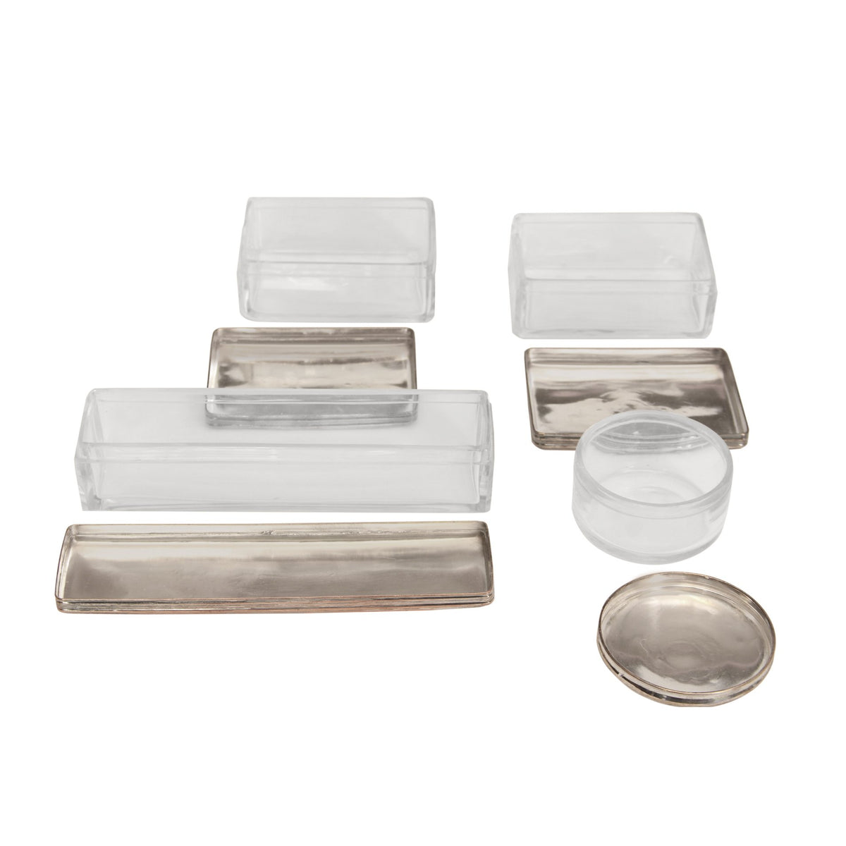 Antique English Victorian Etched Silver Box, Set of 4