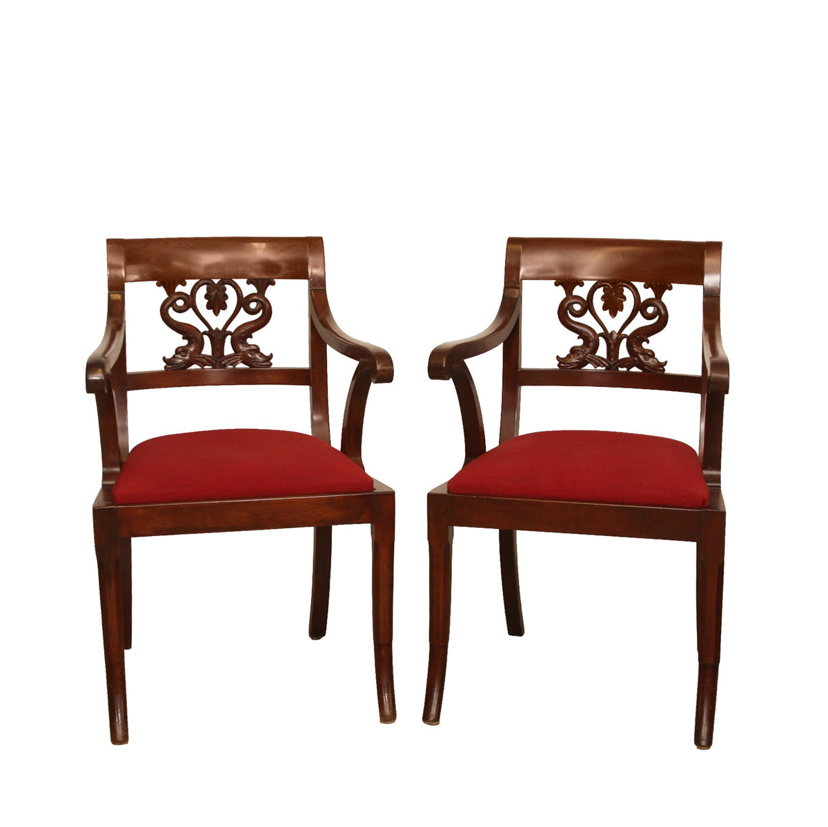 Antique Regency Mahogany Arm Chairs, Pair
