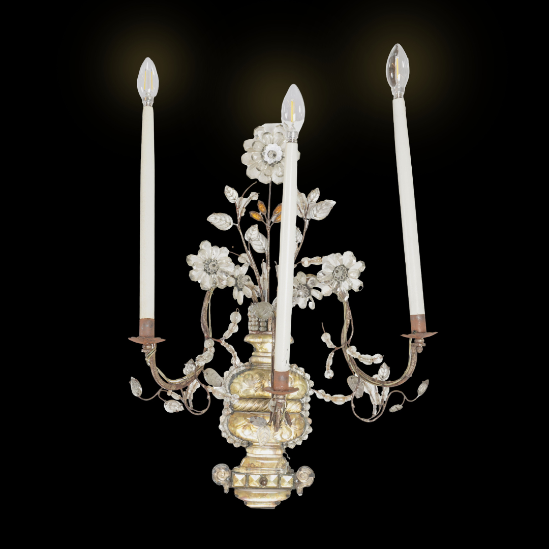 Antique Maison Baguès French Silver Leaf Large Sconce C1920s