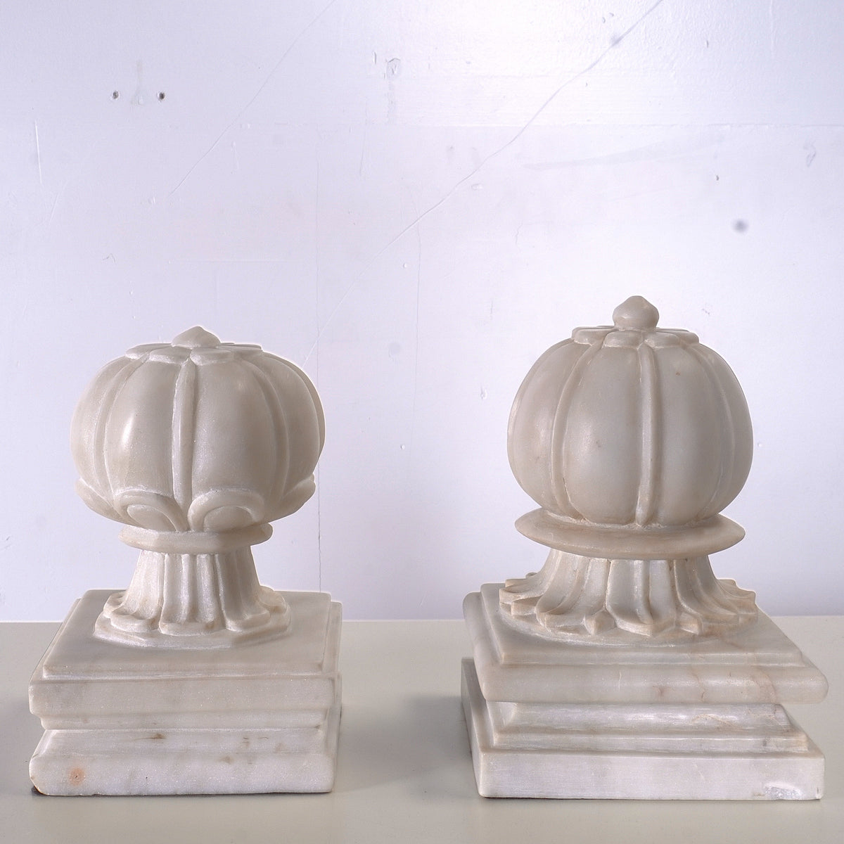 Carved Agra Style Marble Bookends or Paper Weight, Set of 2