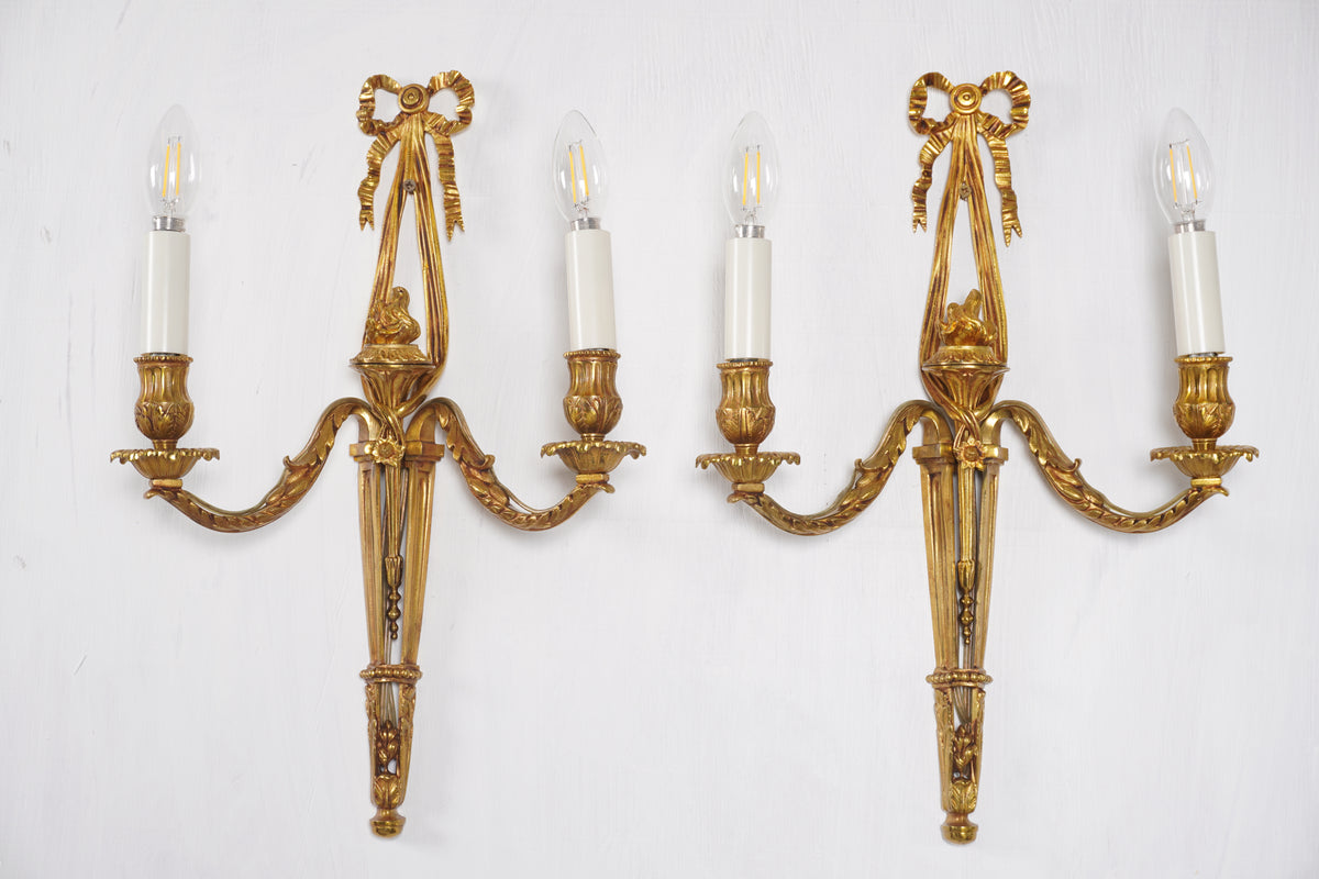 New Luminaire D'Art Lucien Gau Louis XVI Style Gilt Sconces (Large), Pair of