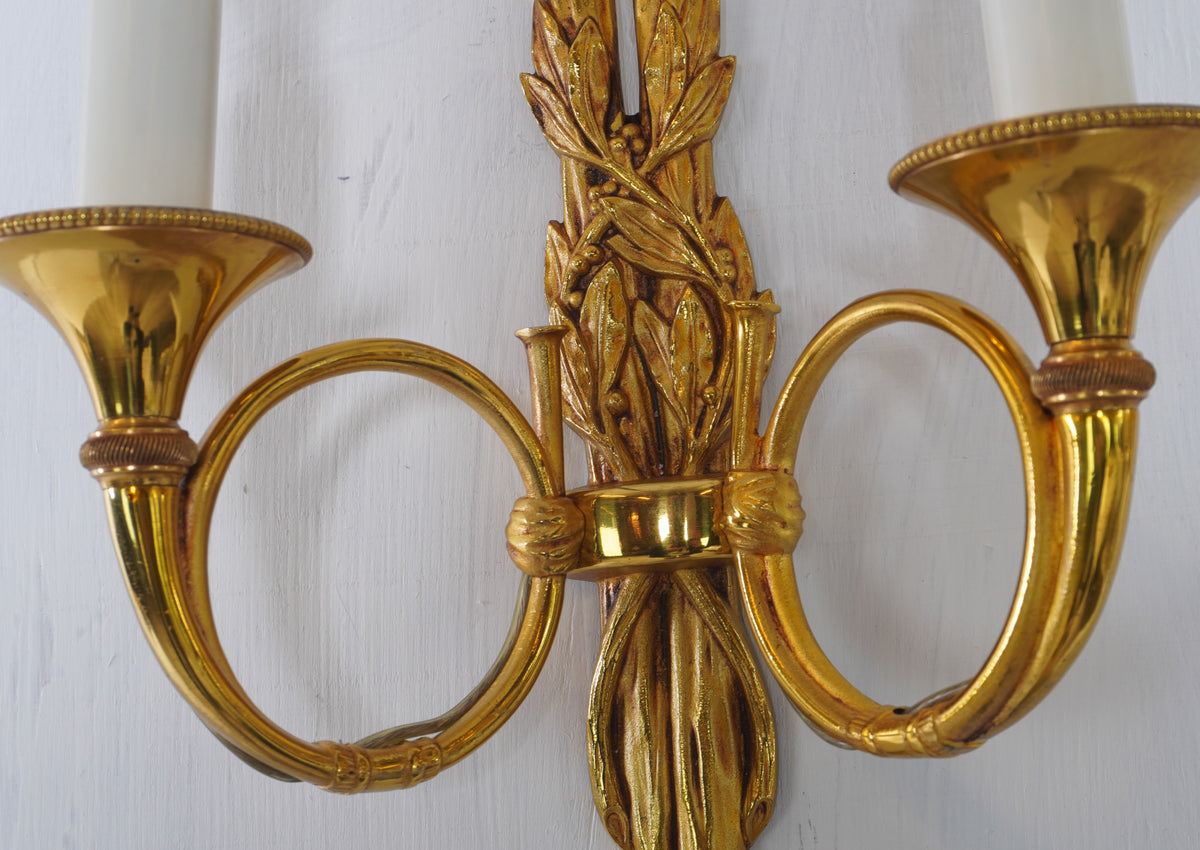 Luminaire d'Art Hunter Horn Gilt Sconces, Pair of