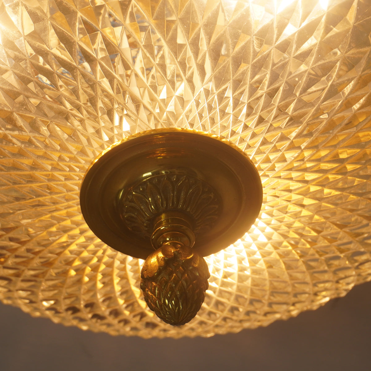 French Knurled Crystal Dore Bronze Brass Flush Mount
