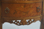 Antique French Louis XV Demilune Marquetry Inlaid Marble Top Side Table & Nightstand