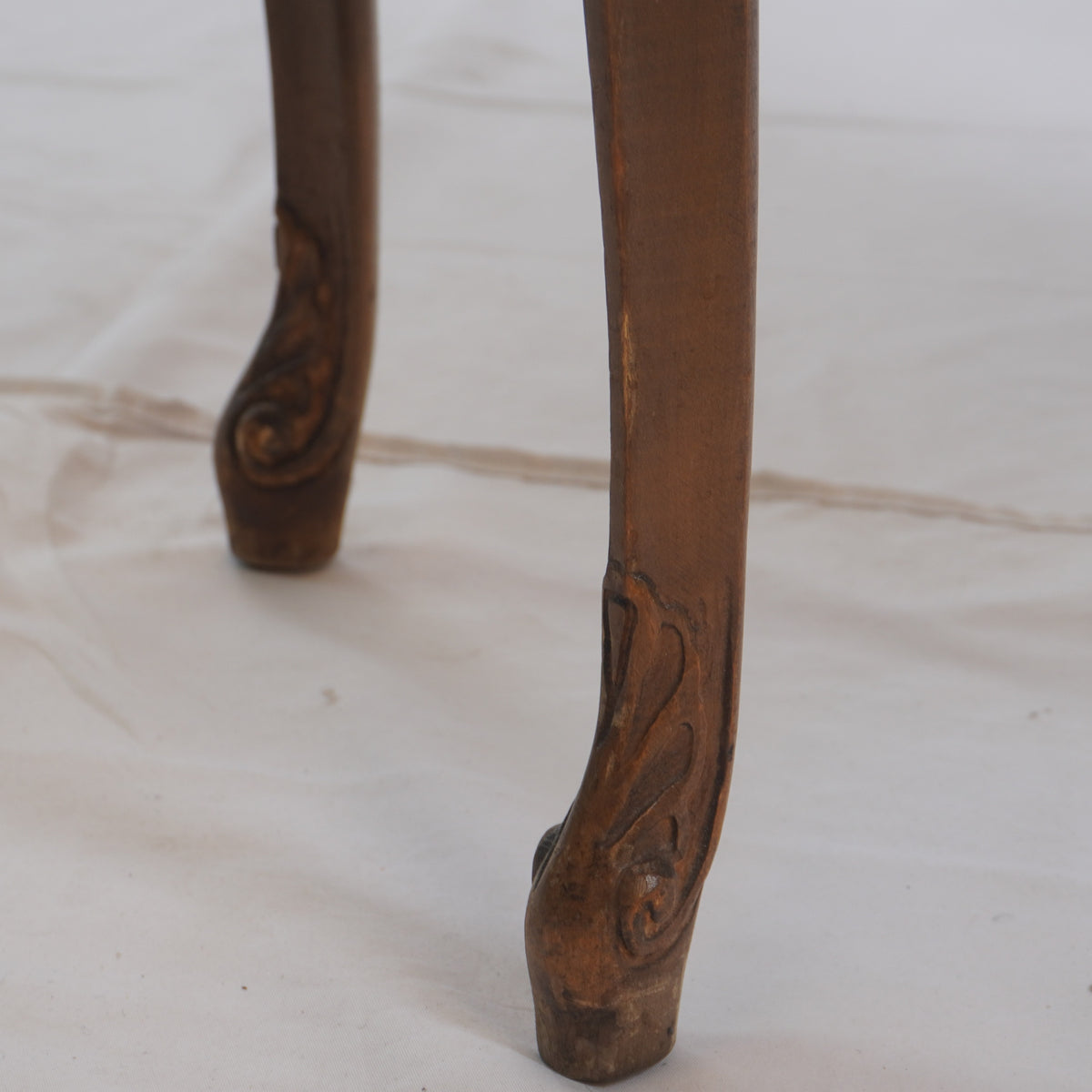 Antique French Louis XV Demilune Marquetry Inlaid Marble Top Side Table & Nightstand