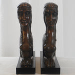 Vintage Egyptian Revival Hand Carved Sphinx, Pair of