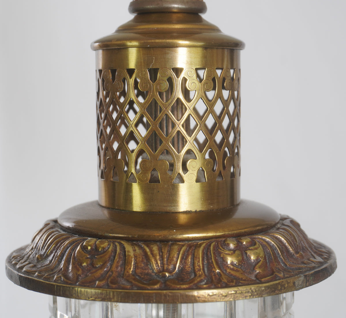 Vintage Fine Crystal and Brass Table Lamps, Pair of