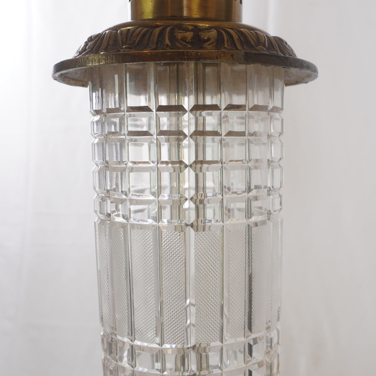 Vintage Fine Crystal and Brass Table Lamps, Pair of