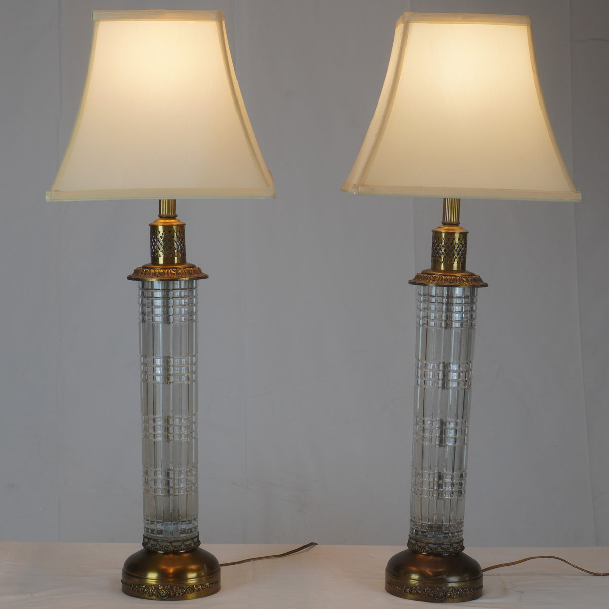 Vintage Fine Crystal and Brass Table Lamps, Pair of