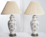 Antique French Edme Samson Armorial Pot w Lid Lamps, Pair of