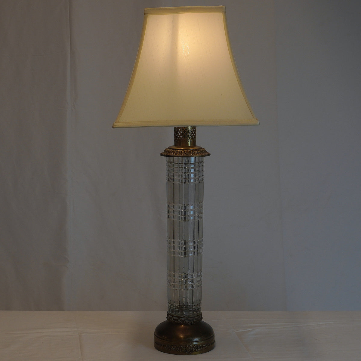 Vintage Fine Crystal and Brass Table Lamps, Pair of