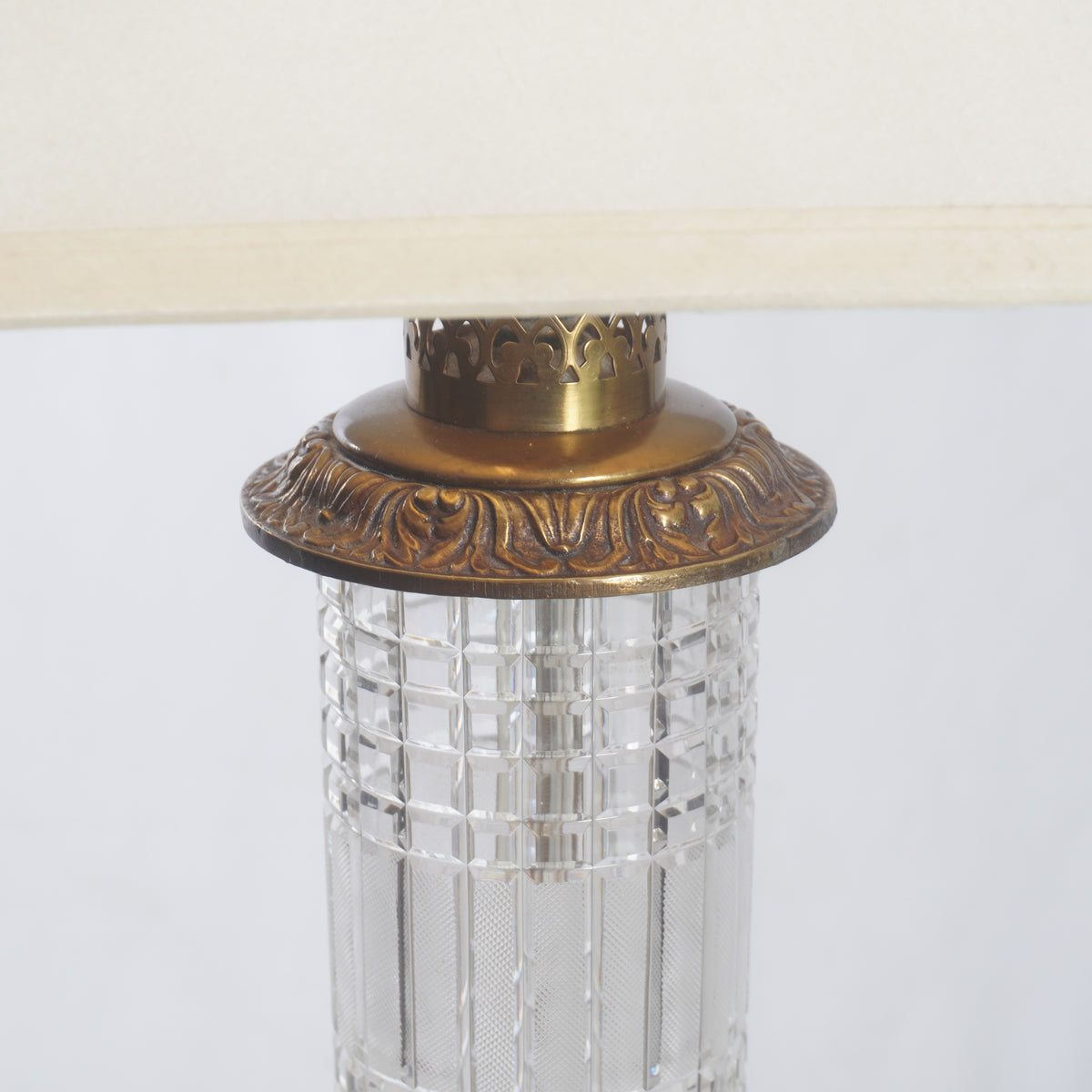 Vintage Fine Crystal and Brass Table Lamps, Pair of