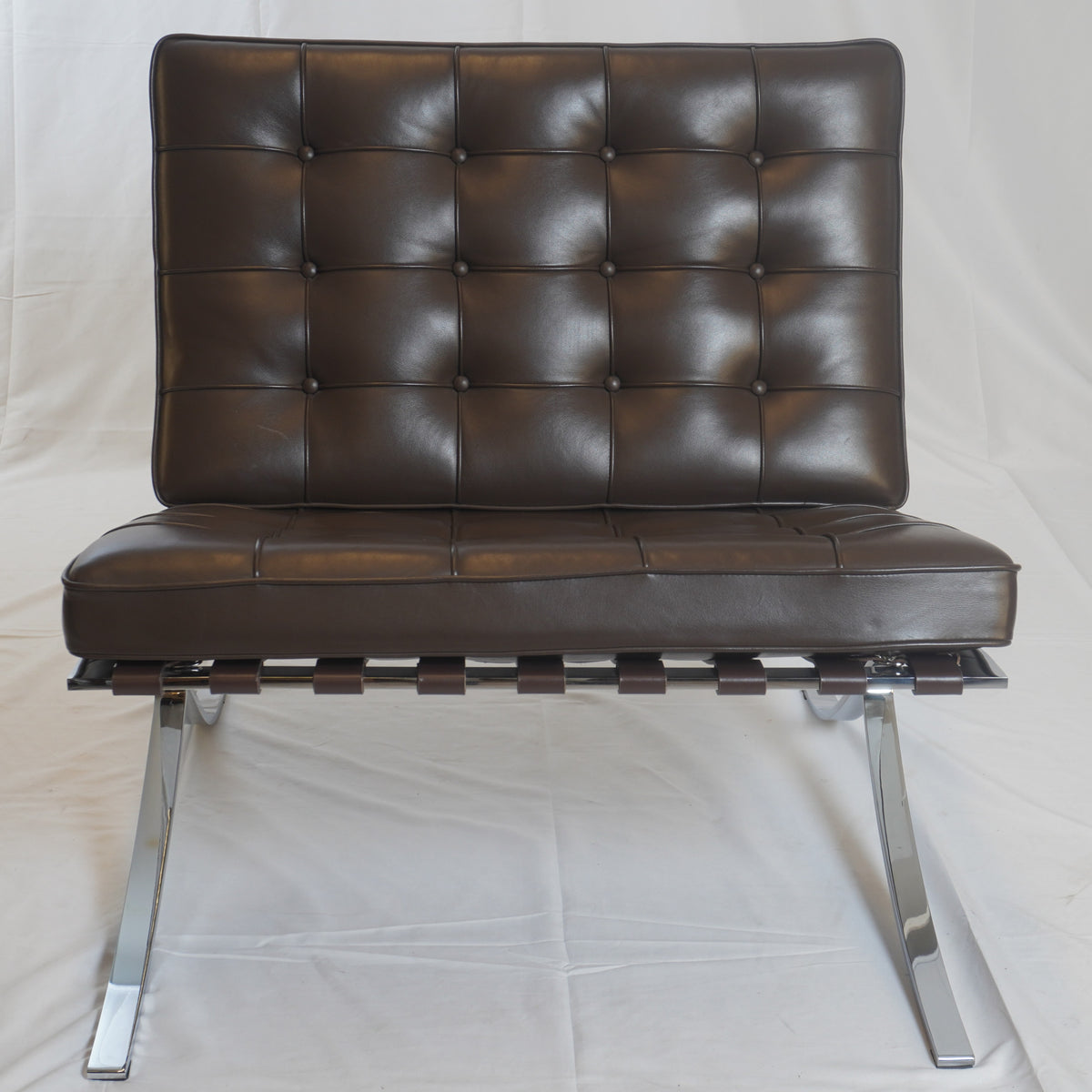 Knoll Barcelona Leather Chair and Ottoman Designed by Ludwig Mies van der Rohe