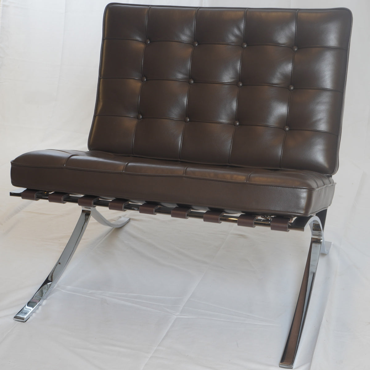 Knoll Barcelona Leather Chair and Ottoman Designed by Ludwig Mies van der Rohe