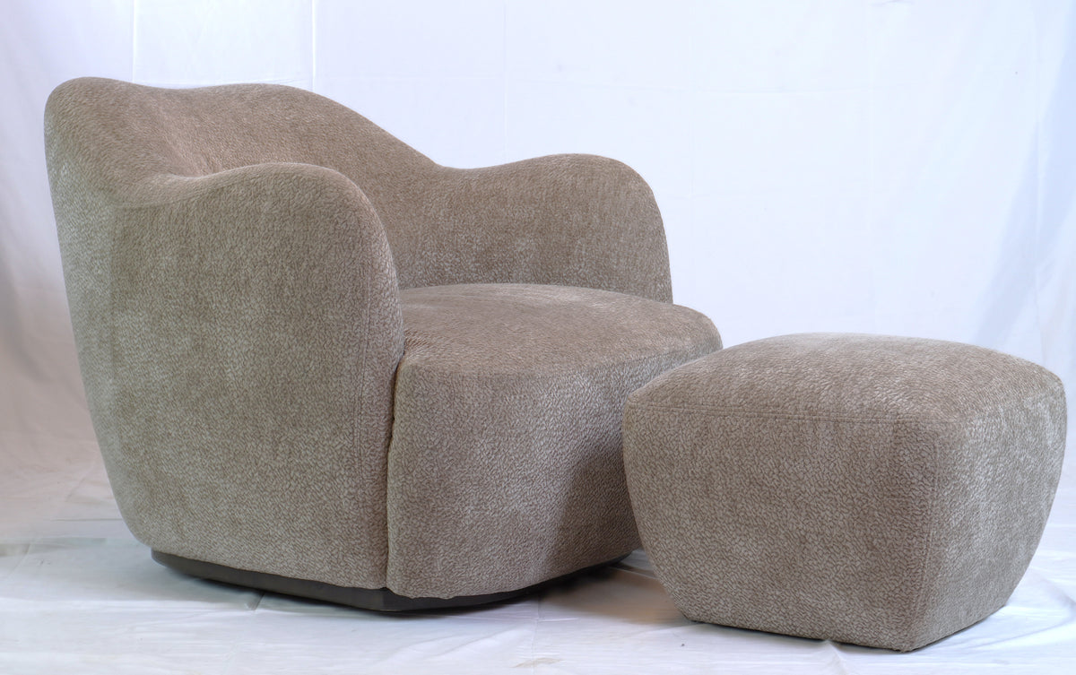 Julius Swivel Barrel Chairs with one SofaCo Ottoman, Pair Of