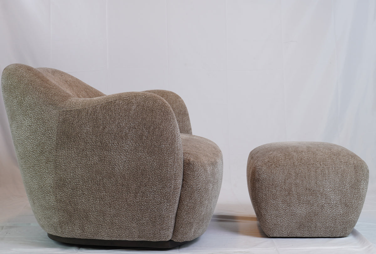 Julius Swivel Barrel Chairs with one SofaCo Ottoman, Pair Of