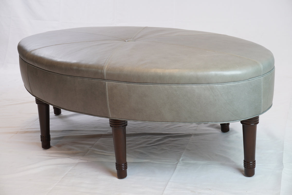 Jonas NY Upholsterer Oval Leather Ottoman or Table