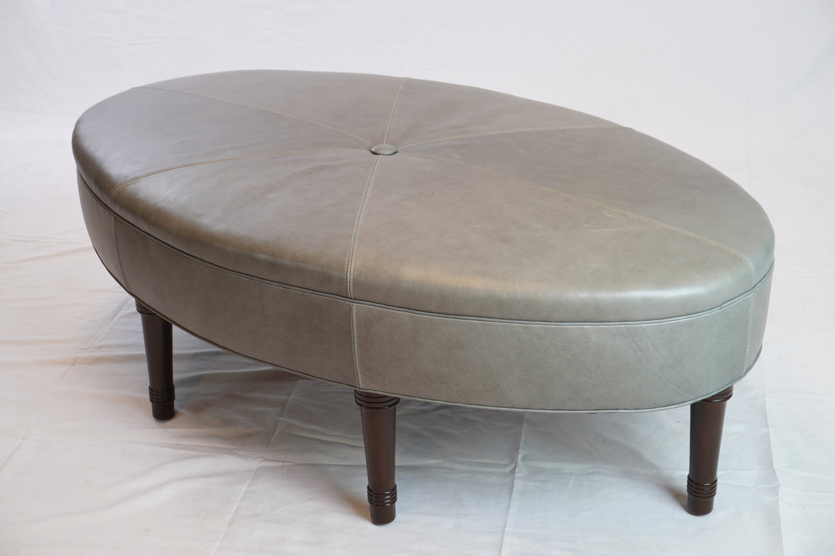 Jonas NY Upholsterer Oval Leather Ottoman or Table