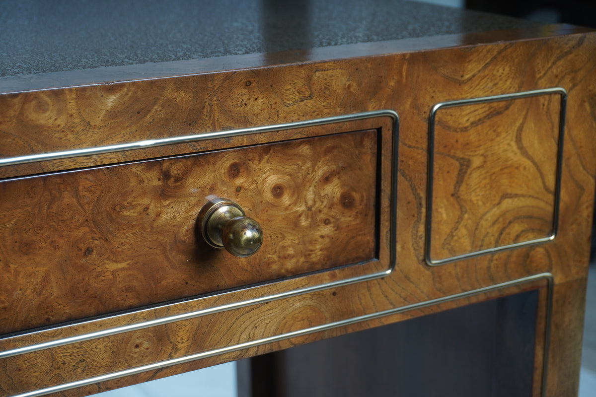 Mastercraft Drop Leaf Burl Wood Rolling Serving Cart Bar with Textured Brass Top