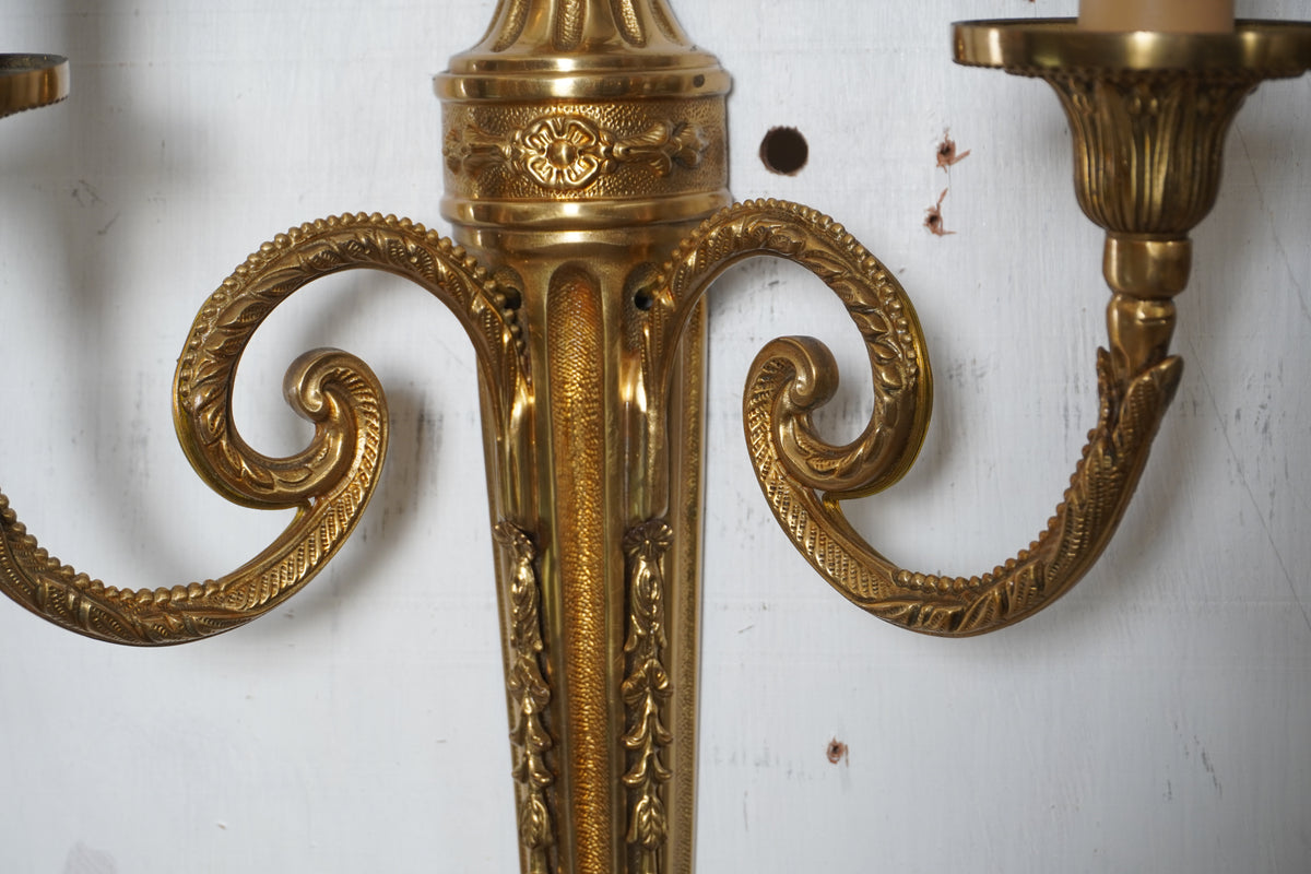 French Louis XVI Style Bronze Wall Sconces, Pair of