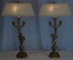 Antique French Empire Gilt and Patinated Bronze Candelabra Table Lamps, Pair of