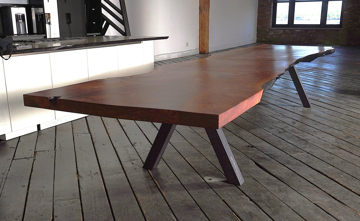 Custom 16 Feet Double Slab Claro Walnut with Cantilever Base Table - George Nakashima Inspired