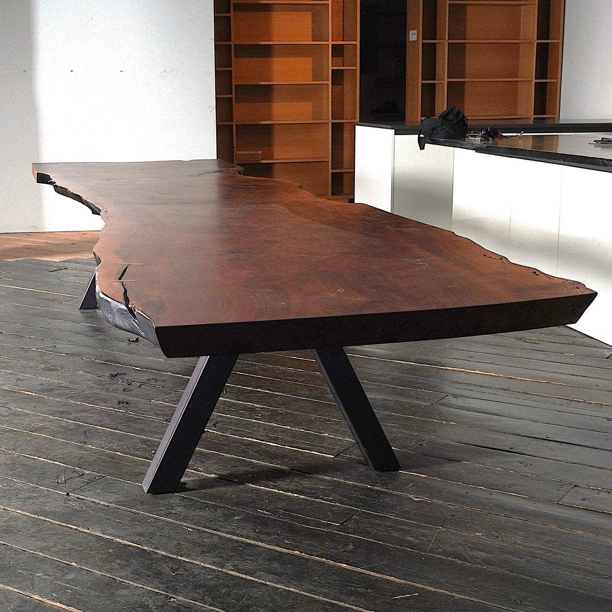 Custom 16 Feet Double Slab Claro Walnut with Cantilever Base Table - George Nakashima Inspired