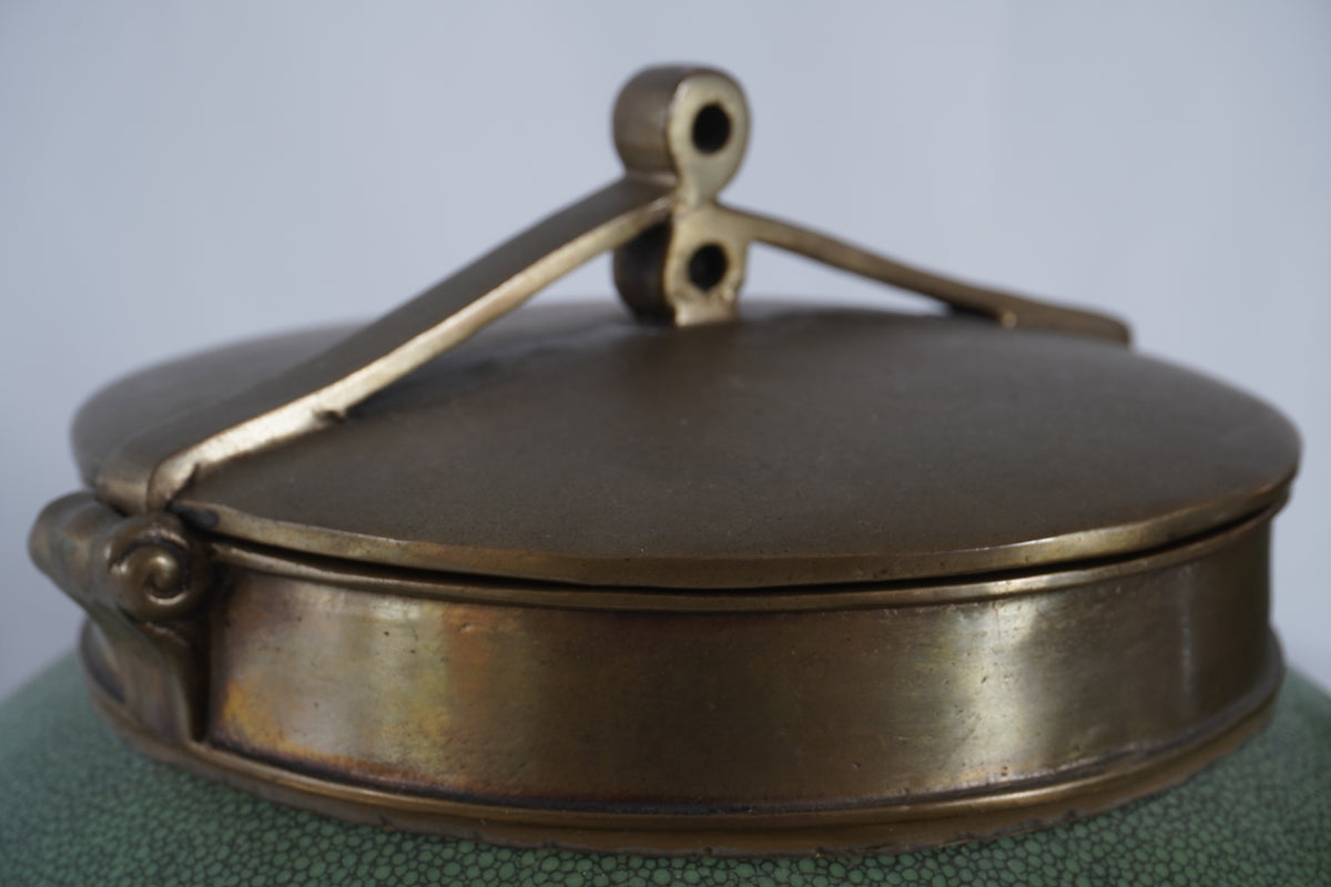 Vintage Tozai Home Faux Shagreen Brass Lidded Temple Jar, Set of 3