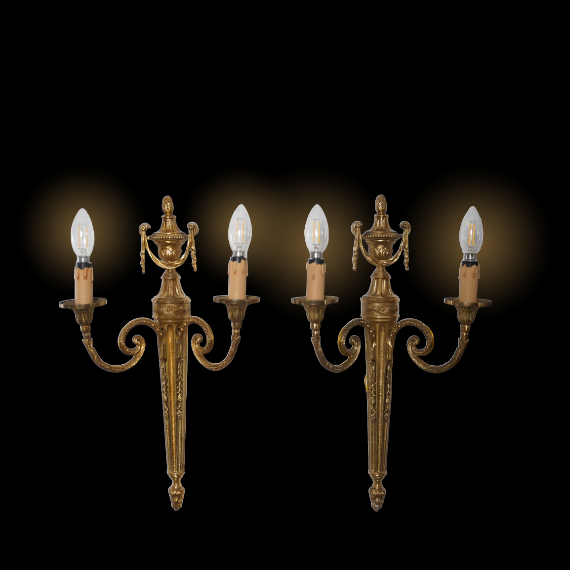 French Louis XVI Style Bronze Wall Sconces, Pair of