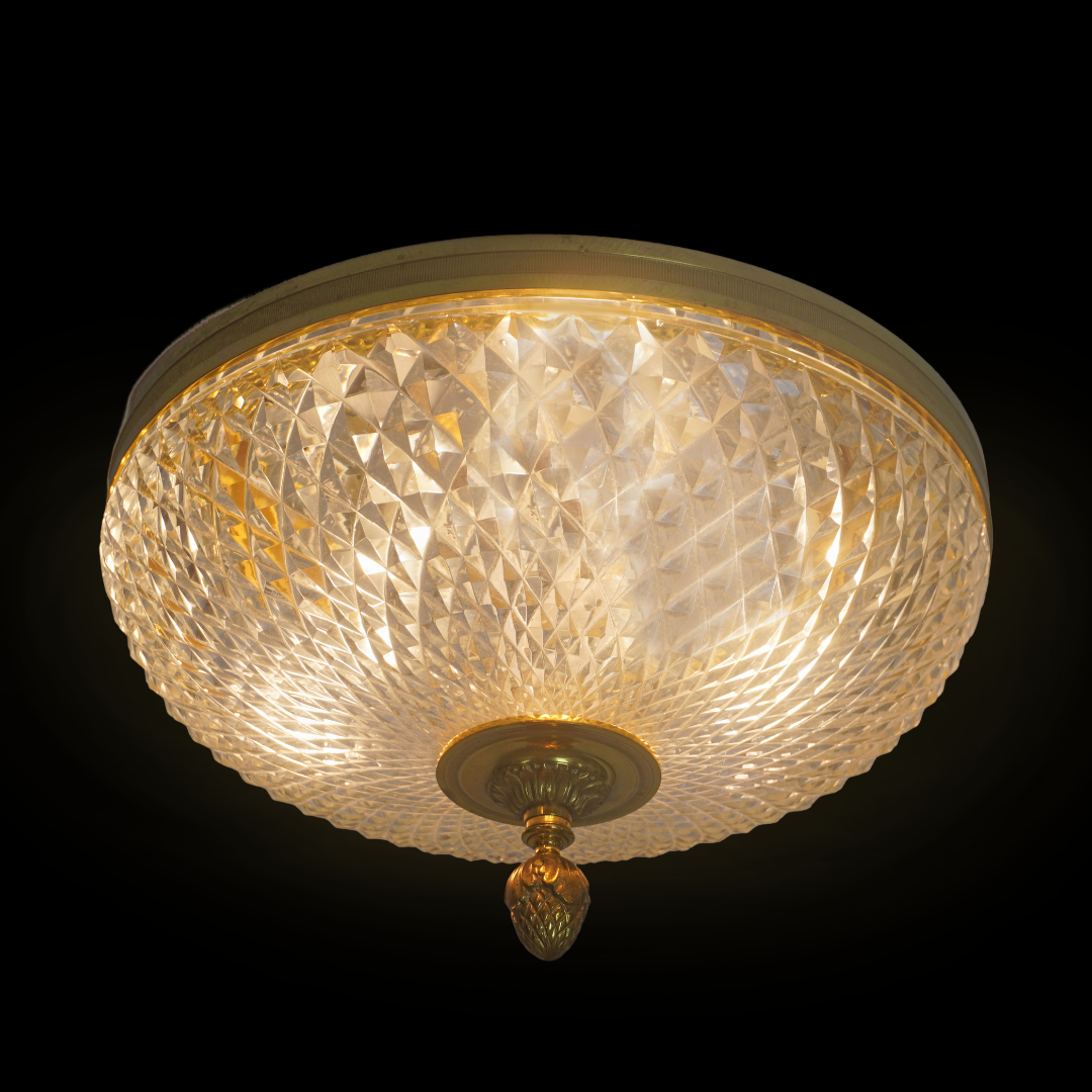 French Knurled Crystal Dore Bronze Brass Flush Mount