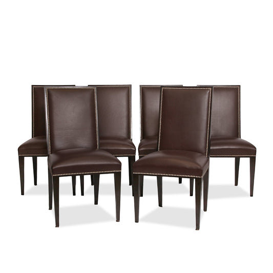 Henredon Leather Chairs with Cowhide Back, Set of 6