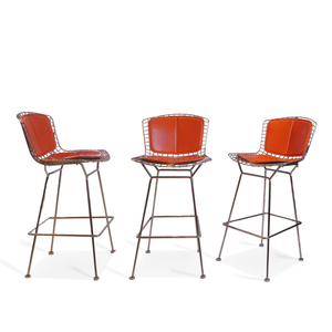 Knoll Bertoia Bar Stools Designed by Harry Bertoia with cushion, Set of 3