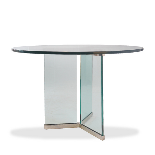 Leon Rosen for Pace Chrome Round Glass Dining Table