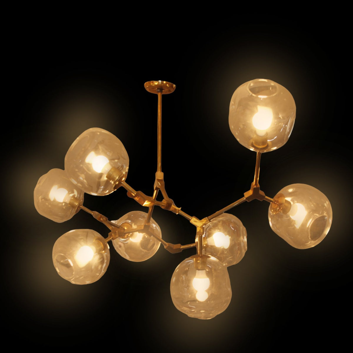 MCM Linear Sputnik Brass and Glass Chandelier