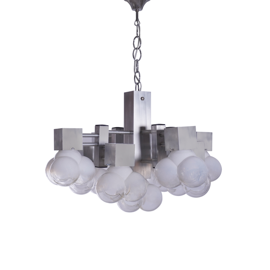Mid Century Modern Sciolari Style 9 Arm  Aluminum  & Glass Chandelier
