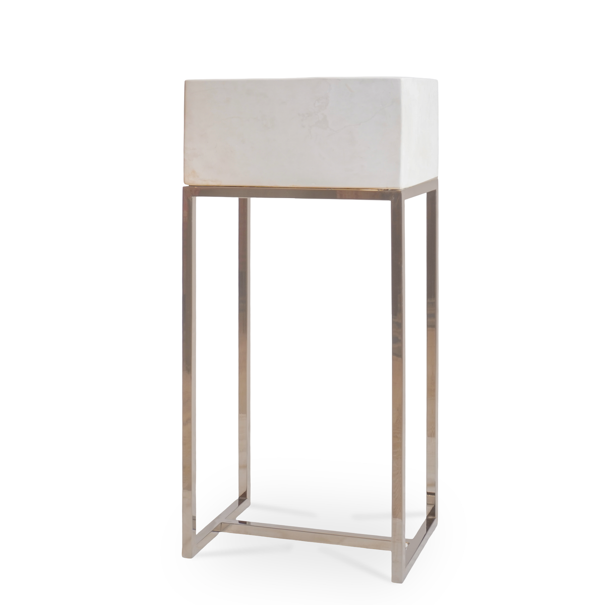 Modern Floor Standing Planter with Chrome Base and Ivory Resin Container