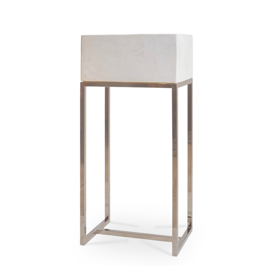 Modern Floor Standing Planter with Chrome Base and Ivory Resin Container