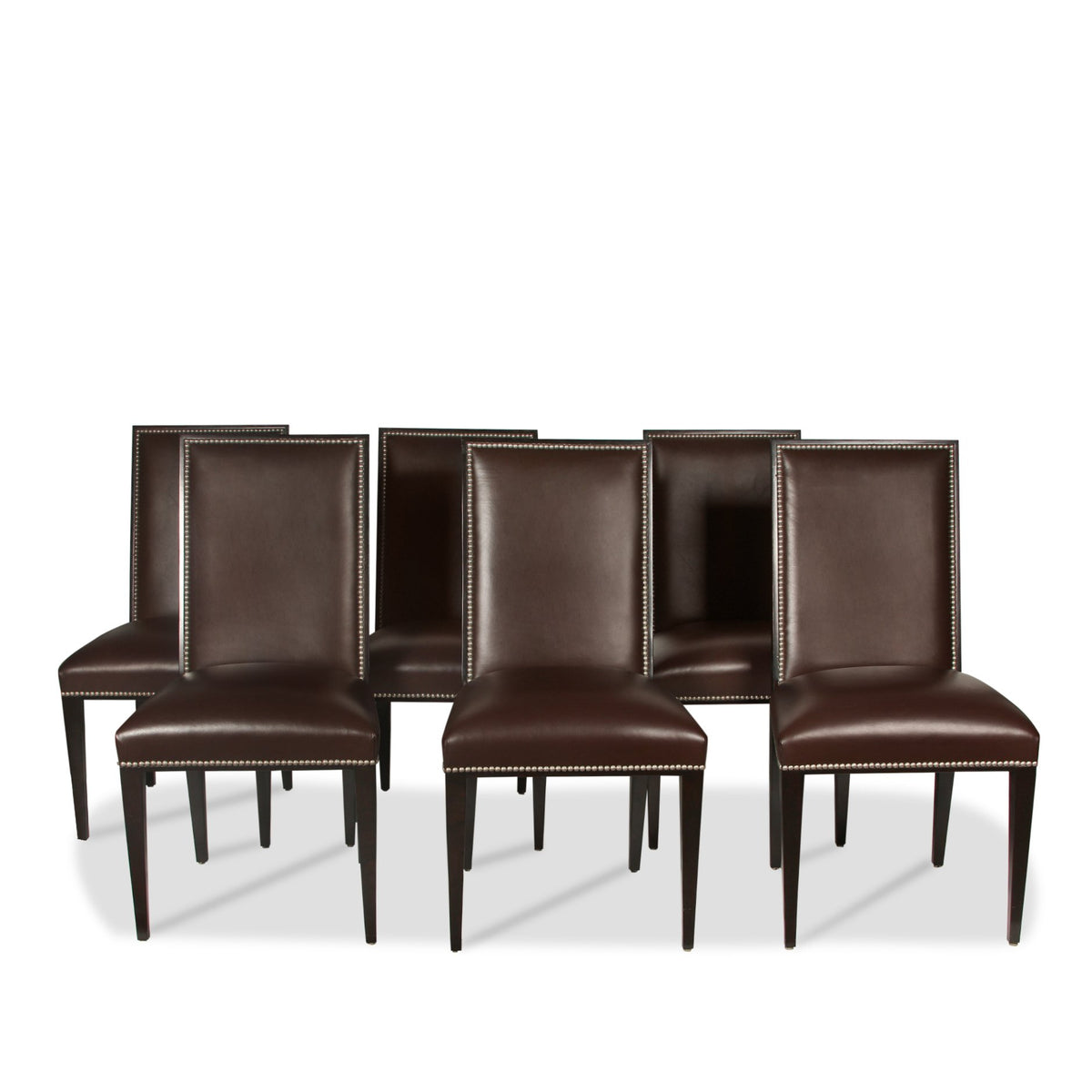 Modern Henredon Leather Dining Chairs with Cowhide Back