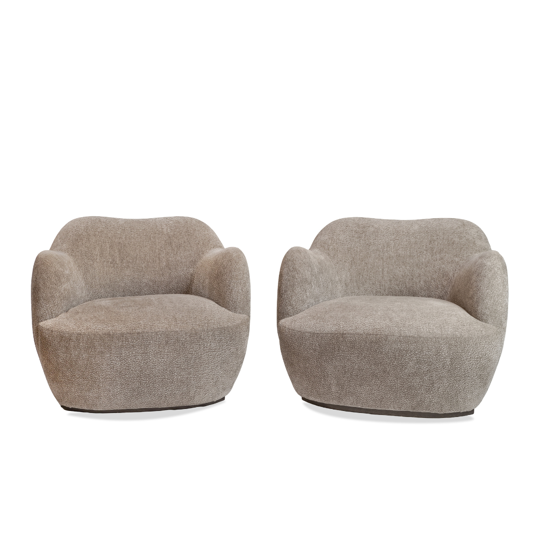 Julius Swivel Barrel Chairs with one SofaCo Ottoman, Pair Of