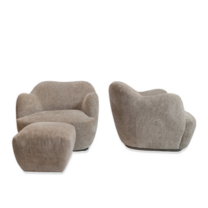 Julius Swivel Barrel Chairs with one SofaCo Ottoman, Pair Of