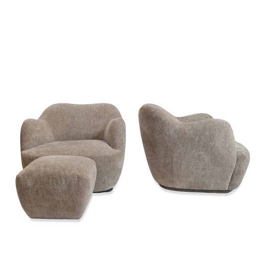 Julius Swivel Barrel Chairs with one SofaCo Ottoman, Pair Of