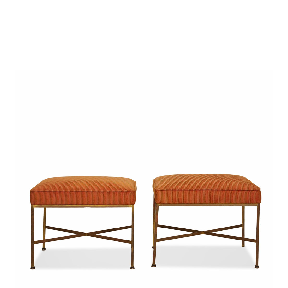 Paul McCobb Brass X-Base Ottomans C 1950s, Pair of
