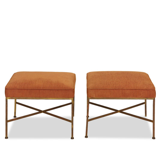 Paul McCobb Brass X-Base Ottomans C 1950s, Pair of