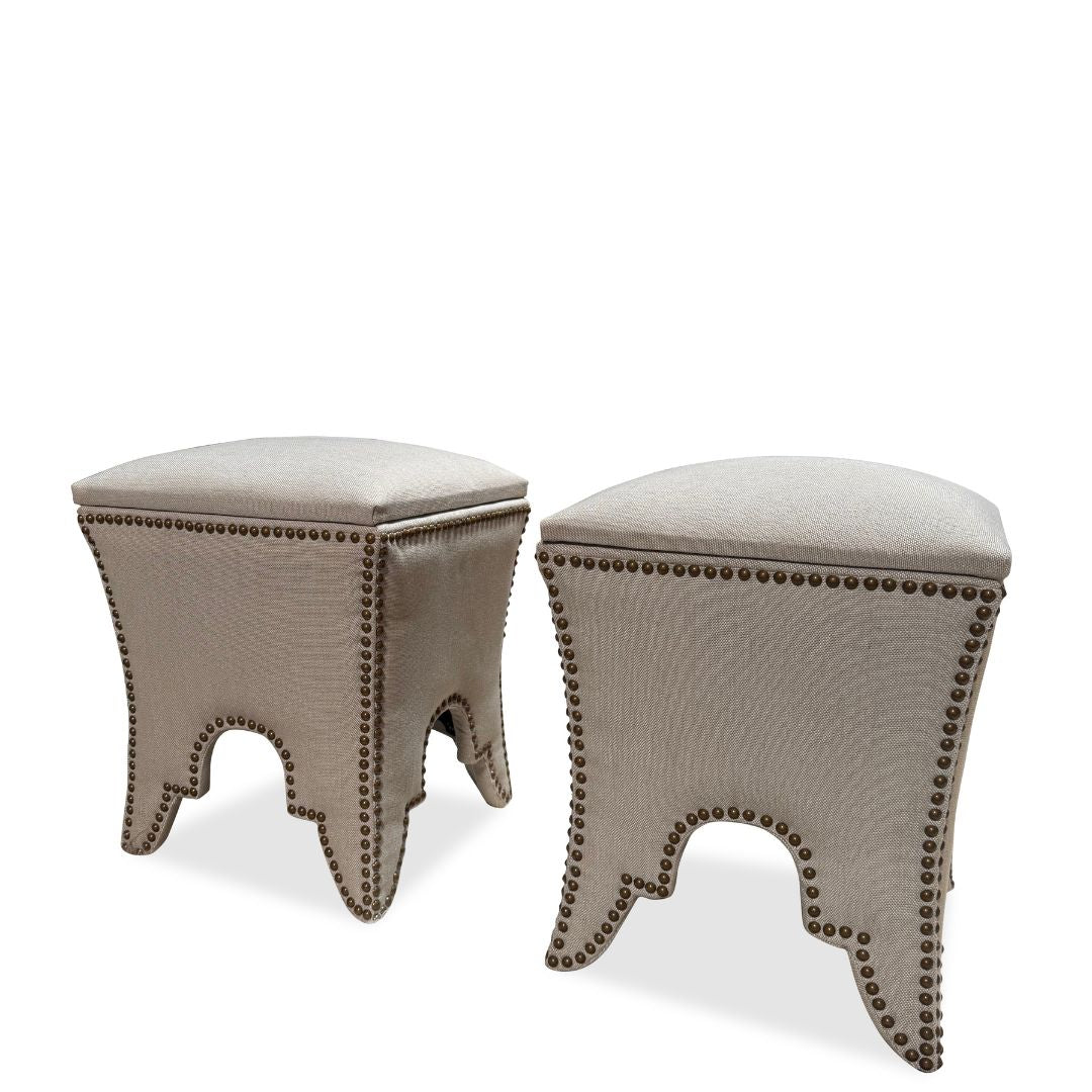 Transitional Stools Nailheads Details and Storage, Pair of