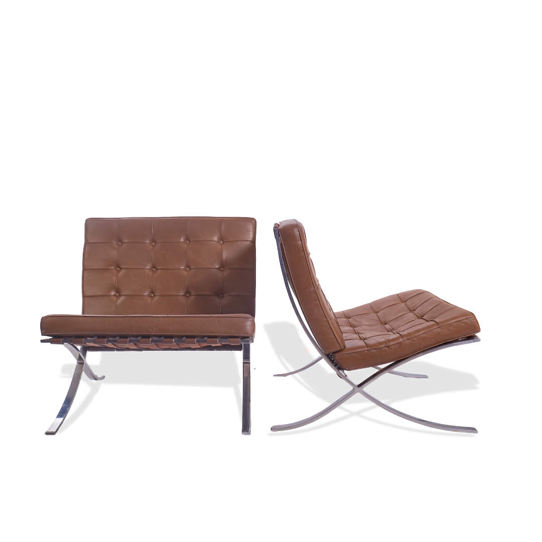 1950s Knoll Barcelona Chairs Designed by Ludwig Mies van der Rohe from the GM Tech Center MI, Pair of