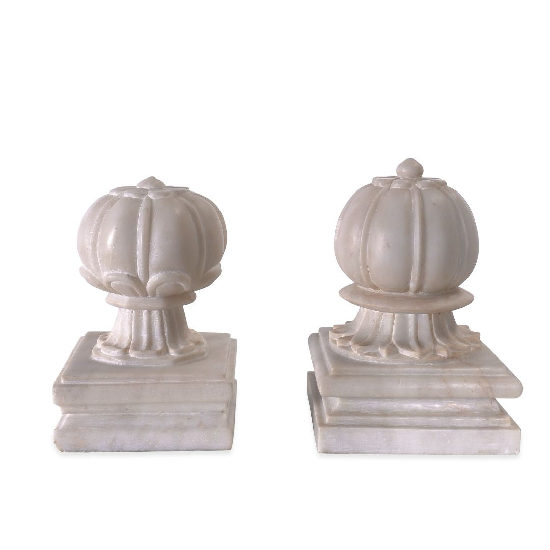 Carved Agra Style Marble Bookends or Paper Weight, Set of 2