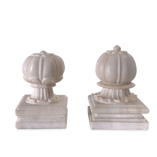 Carved Agra Style Marble Bookends or Paper Weight, Set of 2