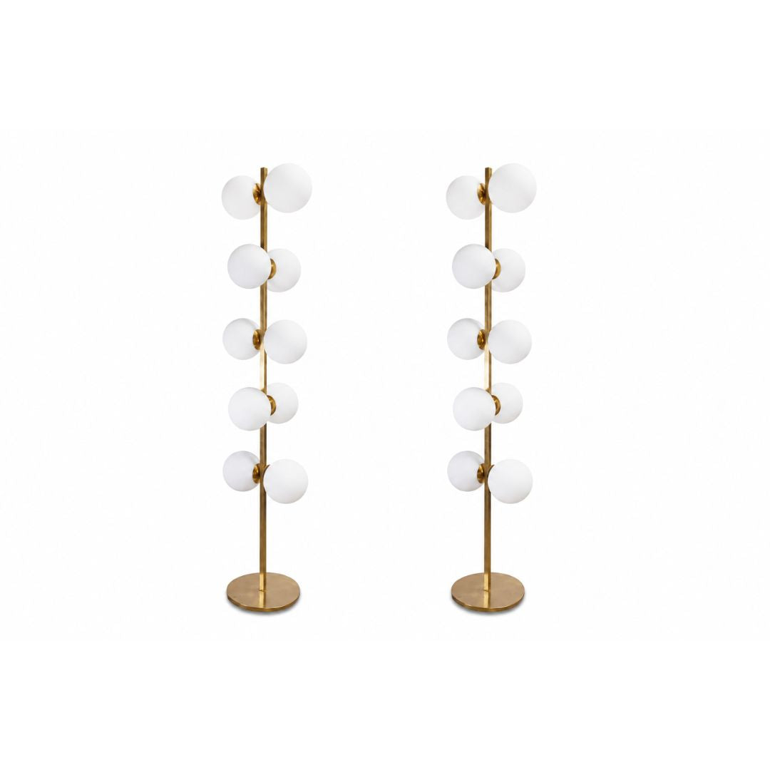 Vintage Italian Brass Floor Lamps with Opaline Ball, Pair of