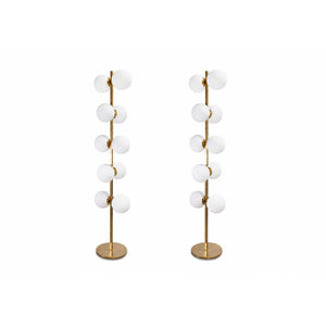 Vintage Italian Brass Floor Lamps with Opaline Ball, Pair of
