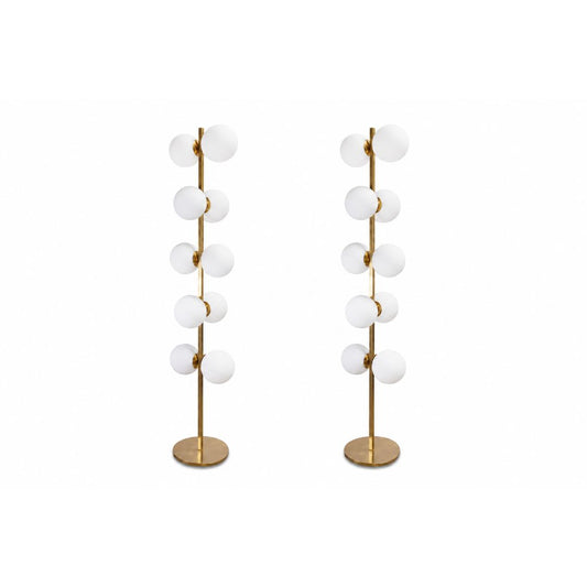 Vintage Italian Brass Floor Lamps with Opaline Ball, Pair of